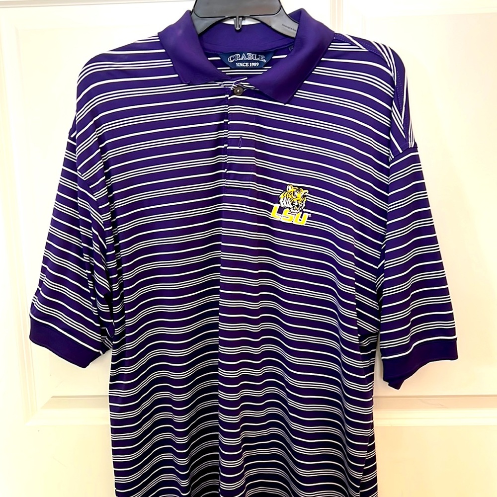 LSU‎ Tigers Nike Polo Shirt Size Medium Short Sleeve Purple And Gold A36